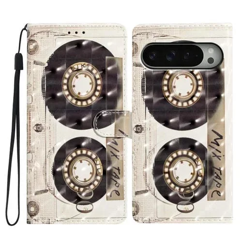 Funda de Cuero con Patrón 3D para Google Pixel 9 y 9 Pro con Cinta