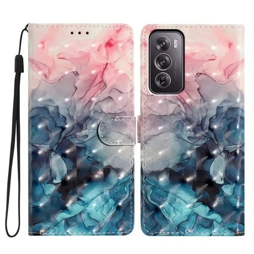 Funda de Cuero con Patrón 3D para Teléfono Oppo Reno12 Pro Global (Mármol Azul Rosa 3D)