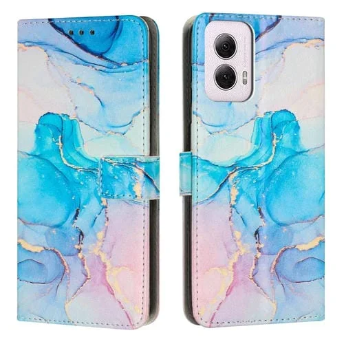 Funda de Cuero con Patrón de Mármol para Motorola Moto G 5G (2024) (Rosa y Verde)