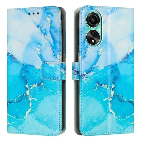 Funda de Cuero con Patrón de Mármol Pintado para Oppo A58 5G / A78 / A58X (Azul Verde)