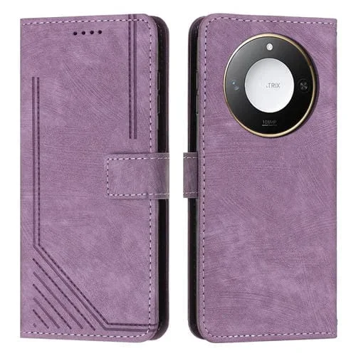 Funda de Cuero con Patrón de Rayas y Tacto Inteligente para Honor X60/X9C con Cordón (Morado)