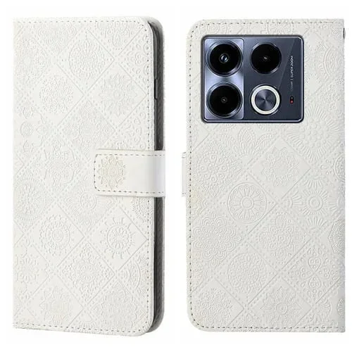 Funda de Cuero con Patrón en Relieve Estilo Étnico para Infinix Note 40 4G (Blanca)