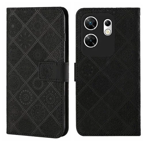 Funda de Cuero con Patrón en Relieve Estilo Étnico para Infinix Zero 30 4G (Negro)