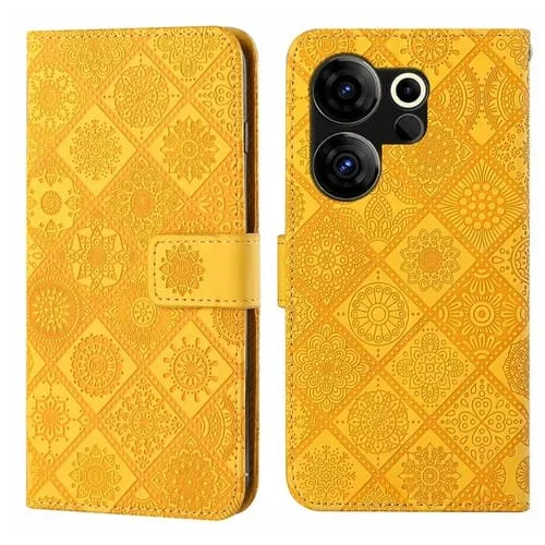 Funda de Cuero con Patrón En Relieve Estilo Étnico para Tecno Camon 20 Premier (Amarillo)