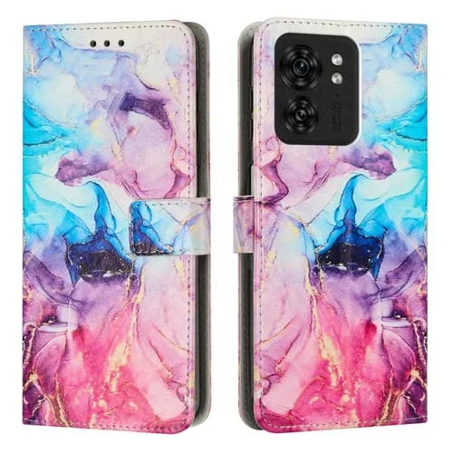 Funda de Cuero con Patrón Mármol para Motorola Edge 40/Edge 2023 (Rosa y Morado)