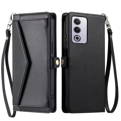 Funda de Cuero con Ranura para Múltiples Tarjetas y Billetera Global para Oppo A3 Pro 5G con Cordón (Negro)