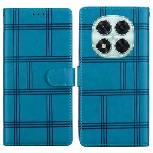 Funda de cuero con relieve a cuadros para Redmi Note 14 Pro 4G/5G (azul)