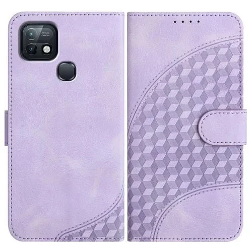 Funda de Cuero con Relieve Cabeza de Elefante para Infinix Hot 10I con Cordón (Morado Claro)