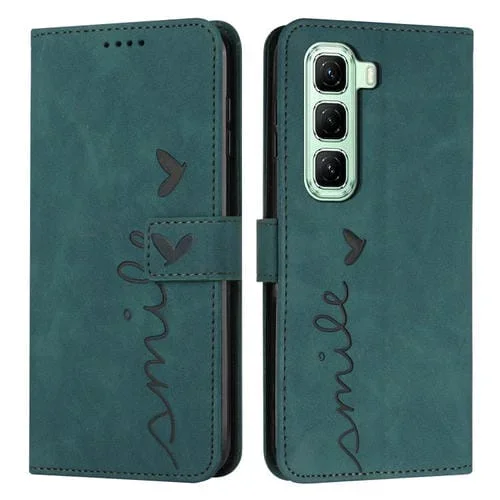 Funda de Cuero con Relieve Corazón para Infinix Hot 50 5G (Verde)