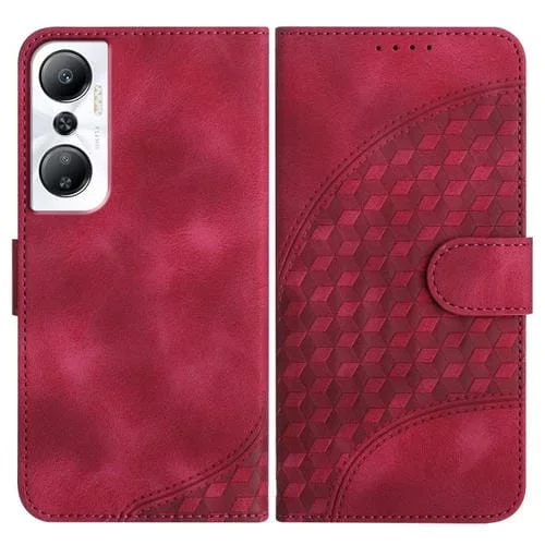 Funda de Cuero con Relieve de Cabeza de Elefante para Infinix Hot 20 4G con Cordón (Rosa Rojo)