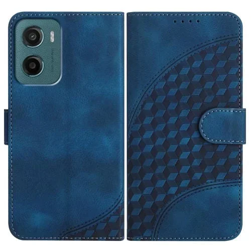 Funda de Cuero con Relieve de Cabeza de Elefante para Motorola Moto G05 con Cordón (Azul Real)