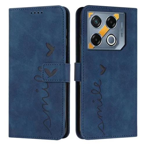 Funda de Cuero con Relieve de Corazón y Cordón Largo para Infinix Gt 20 Pro (Azul)