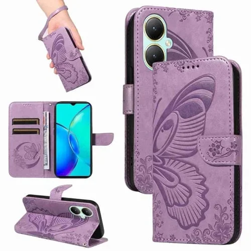 Funda de Cuero con Relieve de Mariposa para Vivo Y27 (Morado)