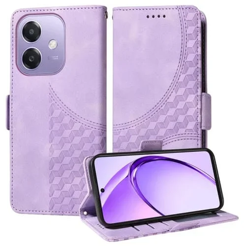 Funda de Cuero con Relieve de Rombos y Estrellas para Oppo A3X 4G/A3X 5G (Morado)