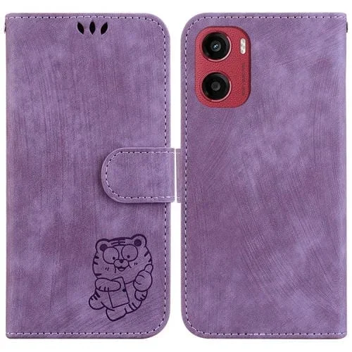 Funda de Cuero con Relieve de Tigre para Motorola Moto G05/E15 (Morado)
