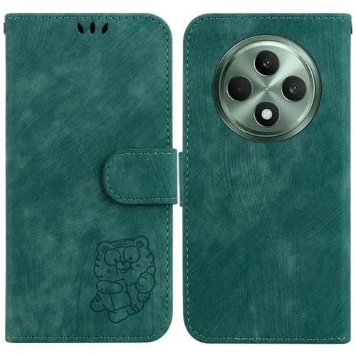 Funda de Cuero con Relieve de Tigre para Oppo Reno12 F 5G (Verde)