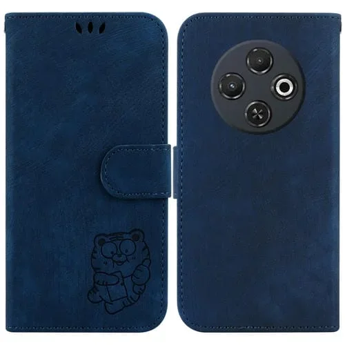 Funda de Cuero con Relieve de Tigre para Tecno Spark 30C (Azul Oscuro)