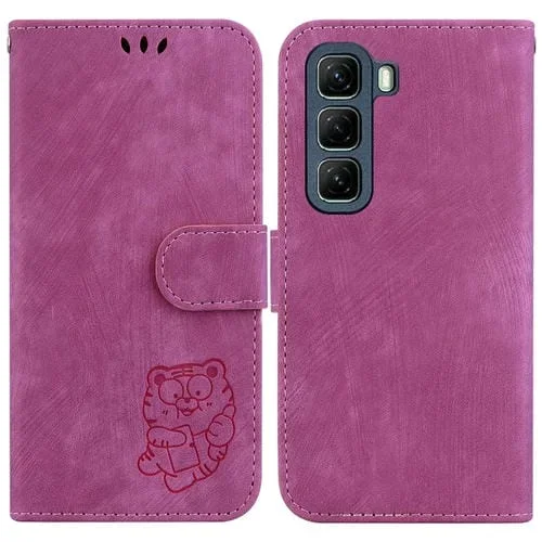 Funda de Cuero con Relieve de Tigre para Teléfono Infinix Hot 50 4G (Rosa Rojo)