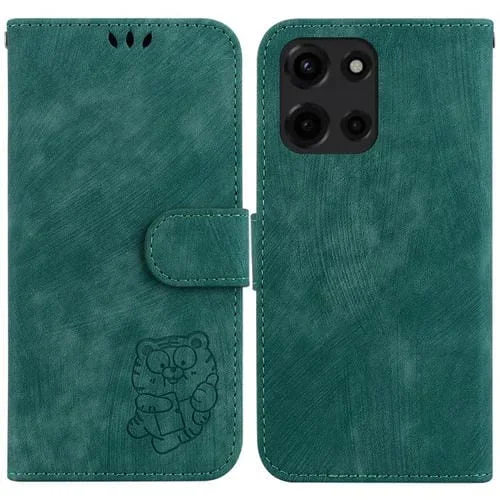 Funda de Cuero con Relieve de Tigre Pequeño para Motorola Moto G 5G (2025) (Verde)