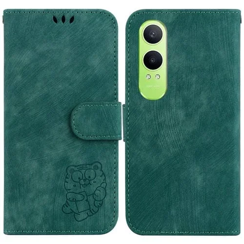 Funda de Cuero con Relieve de Tigre Pequeño para OnePlus Nord Ce4 Lite (Verde)