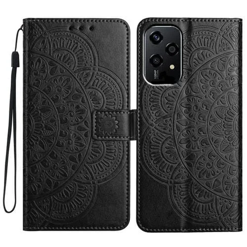 Funda de Cuero con Relieve Floral para Honor 200 Lite (Negra)