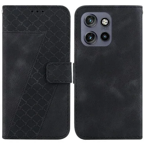 Funda de Cuero con Relieve Forma de Siete para Motorola Edge 50 Neo 5G Global (Negra)