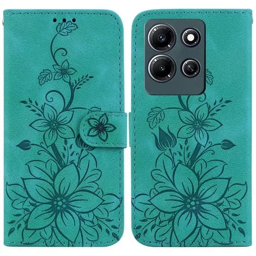 Funda de Cuero con Relieve Lily para Infinix Note 30I (Verde)