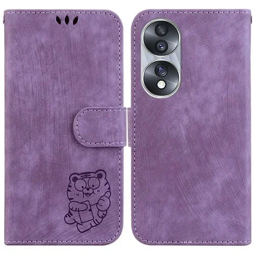 Funda de Cuero con Relieve Little Tiger para Honor 70 (Púrpura)