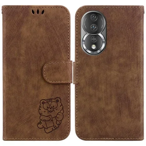 Funda de Cuero con Relieve Little Tiger para Honor 80 (Marrón)