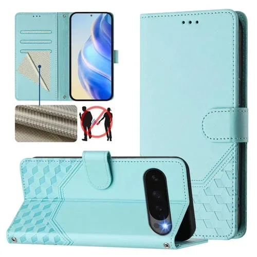Funda de Cuero con Relieve Panal Global Rfid para Google Pixel 10 5G y 10 Pro 5G (Verde Menta)