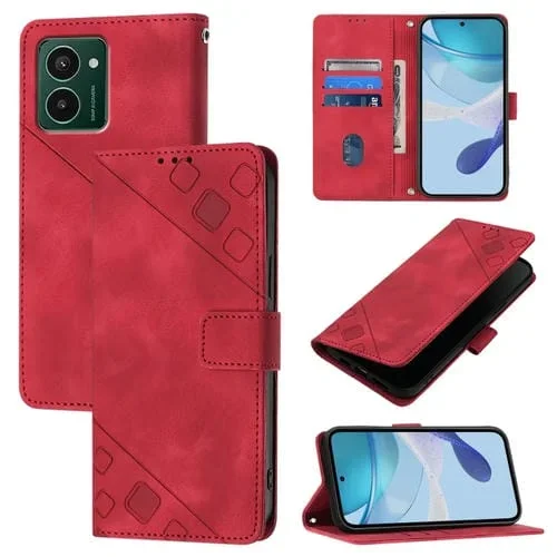 Funda de Cuero con Relieve para Teléfono Hmd Pulse Pro (Rojo)