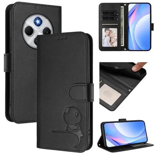 Funda de cuero con relieve RFID y cordón para Redmi 14C 4G / 14R 5G / A4 5G (negro)
