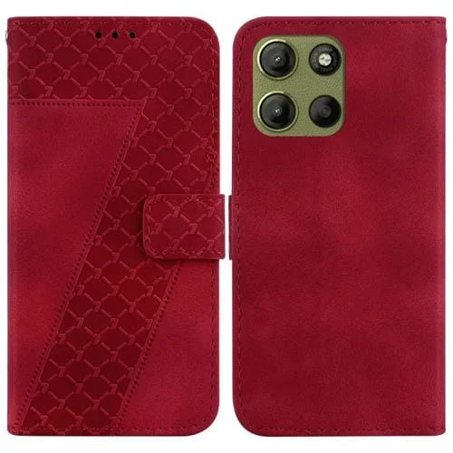Funda de Cuero con Relieve Siete para Motorola Moto G15 (Rojo)