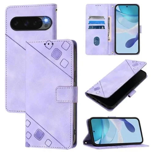 Funda de Cuero con Relieve y Tacto de Piel para Google Pixel 10 5G (Morado Claro)
