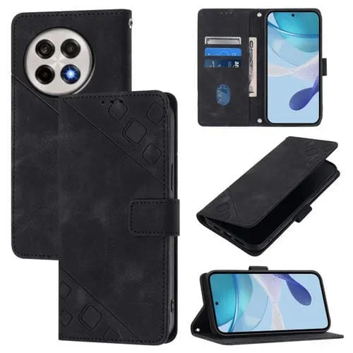 Funda de Cuero con Relieve y Tacto de Piel para OnePlus 13R/Ace 5 Pro 5G (Negra)