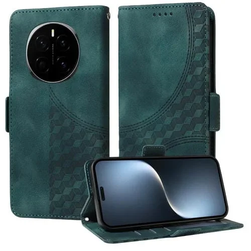 Funda de Cuero con Rombos y Estrellas en Relieve para Honor Magic7 Pro (Verde)