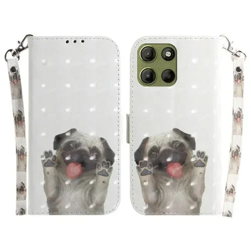 Funda de Cuero con Tapa 3D para Motorola Moto G15 (Pug)