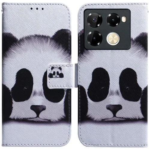 Funda de Cuero con Tapa con Dibujo Colorido para Infinix Note 40 Pro 5G y 40 Pro 4G (Panda)