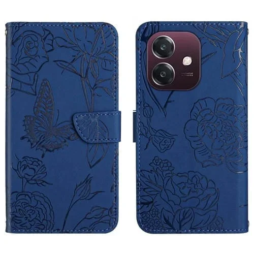 Funda de Cuero con Tapa con Relieve de Mariposa para Oppo A3 4G Global / 5G Global Ht03 (Azul)
