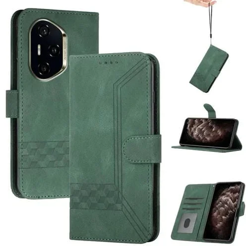 Funda de Cuero con Tapa Cúbica para Honor 300 Pro y 300 Ultra (Verde)