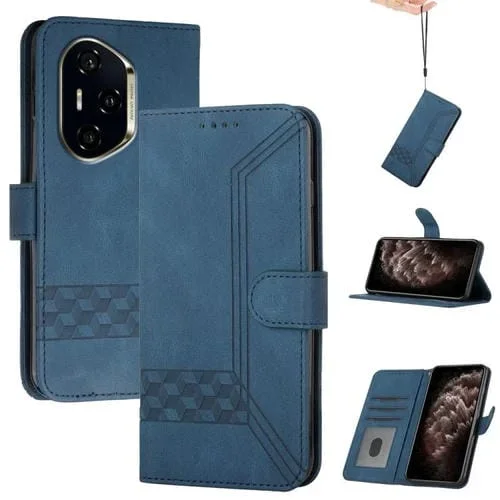 Funda de Cuero con Tapa Cúbica para Honor 300 Pro y Honor 300 Ultra (Azul)