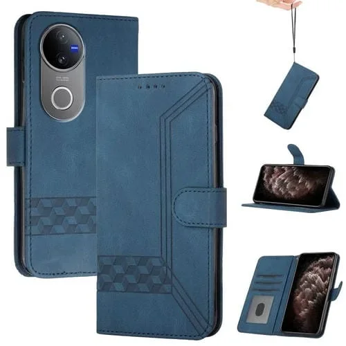 Funda de Cuero con Tapa Cúbica para Vivo V50 (Azul)