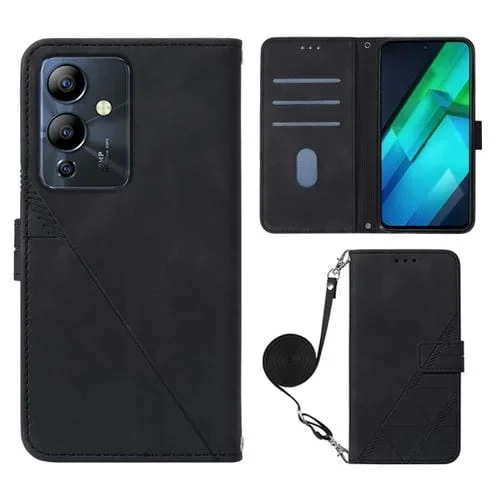 Funda de Cuero con Tapa En Relieve para Infinix Note 12I 2023 y G85 Crossbody (Negro)