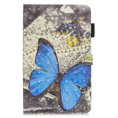 Funda de Cuero con Tapa Horizontal 3D para Galaxy Tab A 10.5 con Soporte y Ranuras para Tarjetas (Mariposa Azul)