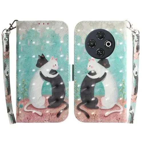 Funda de Cuero con Tapa Horizontal 3D para Tecno Spark 30C (Gato Blanco y Negro)