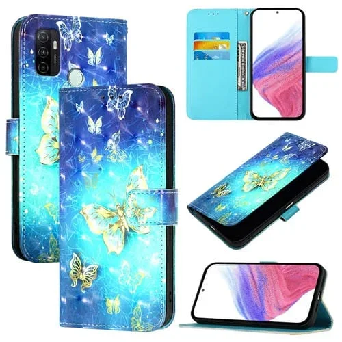Funda de Cuero con Tapa Horizontal con Pintura 3D para Oppo A11S 4G (Mariposa Dorada)