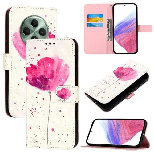Funda de Cuero con Tapa Horizontal con Pintura 3D para Oppo Reno12 F Global (Flor)