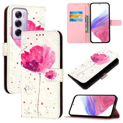 Funda de Cuero con Tapa Horizontal con Pintura 3D para Oppo Reno12 Pro Global (Flor)