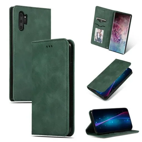 Funda de Cuero con Tapa Horizontal Magnética Retro Skin Feel Business Galaxy Note 10 Pro (Verde Militar)