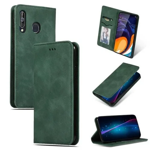 Funda de Cuero con Tapa Horizontal Magnética Retro Skin Feel Business para Galaxy A60 / M40 (Verde Militar)